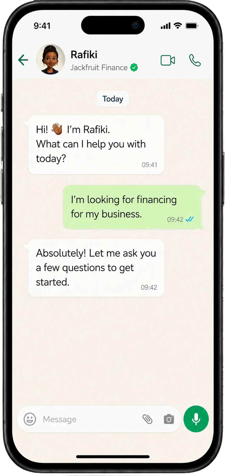 Rafiki WhatsApp conversation preview